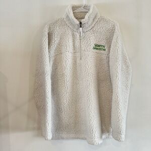Women's UND Fleece Pullover White North Dakota Embroidered Logo‎ Medium 1/4 Zip